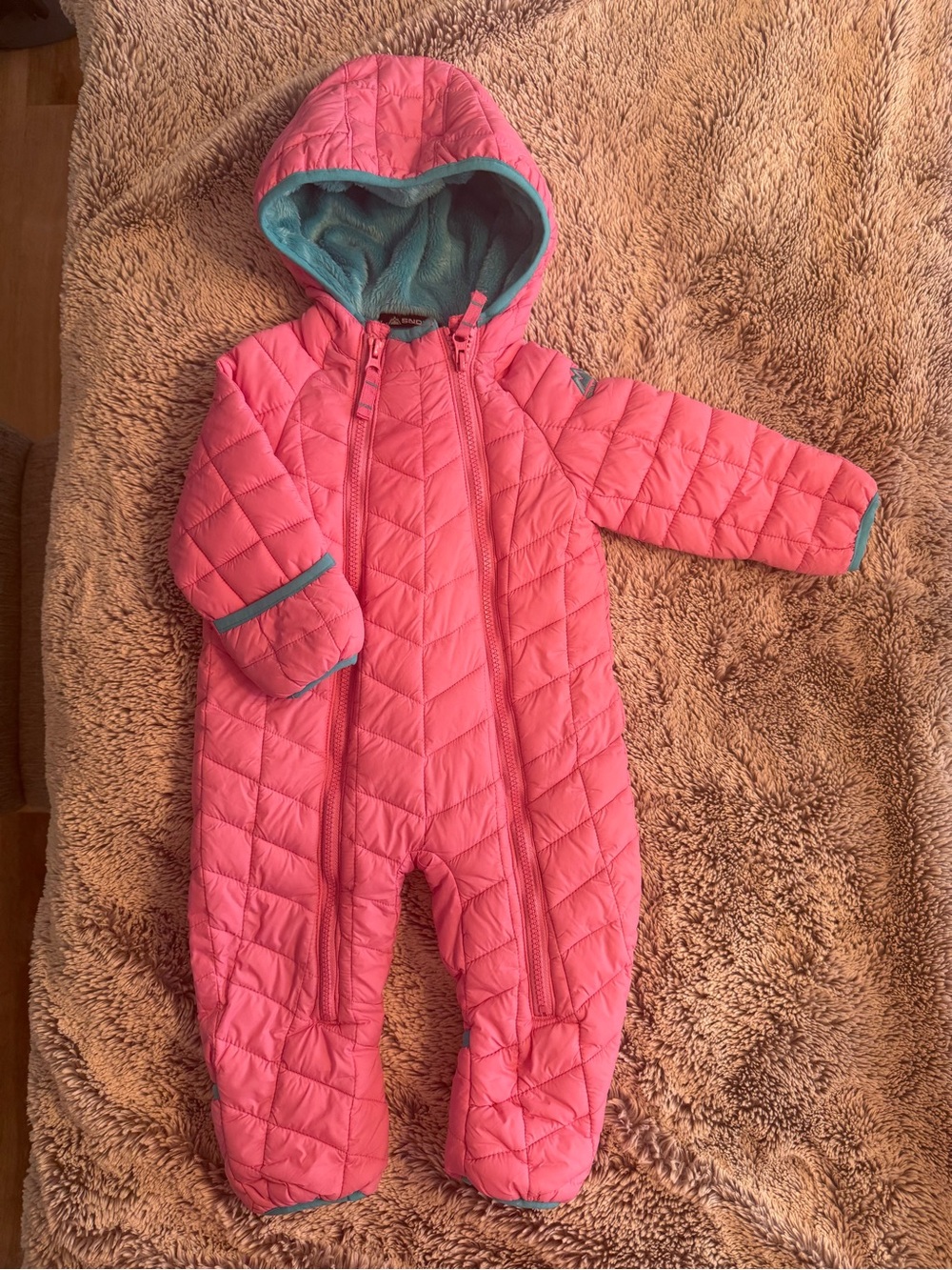 Baby Quilted Pink Hooded One-Piece Snowsuit